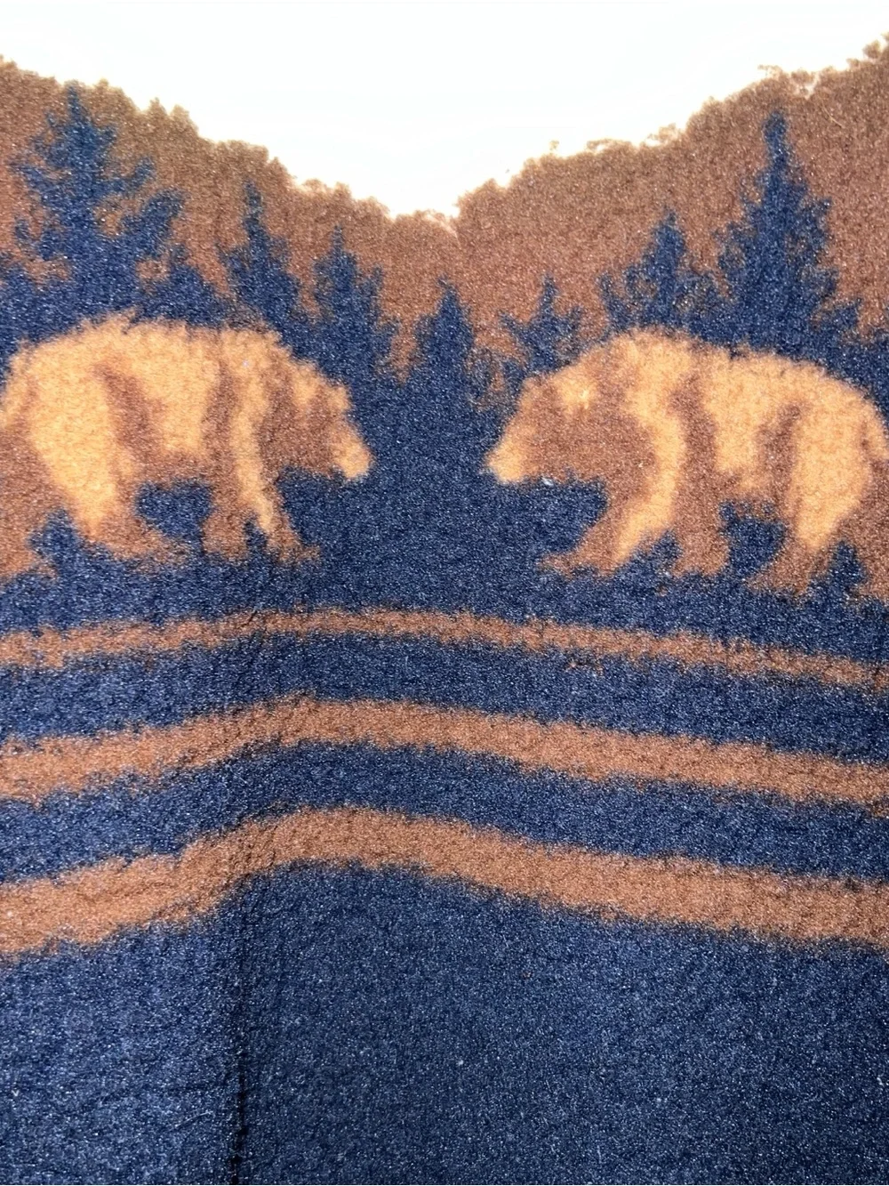 Old Navy Boys Fleece Sherpa zip Jacket Blue Brown Bear Print graphic Large